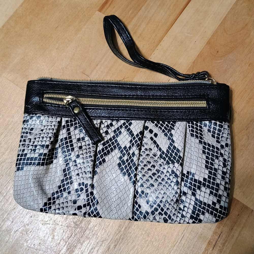 Black and Cream Snakeskin Clutch